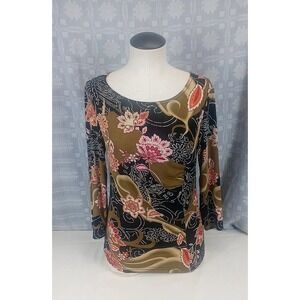 Vintage Carol Rose Floral Blouse Womens Size‎ Small Top 3/4 Sleeve Flower Shirt